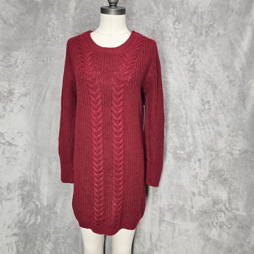 Almost Famous Sweater Dress Women Medium Cable Knit Lace Coquette Preppy Holiday